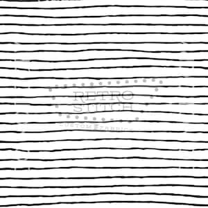 May include: Black and white fabric with horizontal hand-drawn lines. The fabric has a minimalist design with a repeating pattern of uneven stripes. The text "RETRO STITCH CUSTOM FABRICS" is visible in the center of the image.