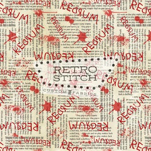 REDRUM – Horror Seamless Digital Pattern with Bloody Text Overlay | Creepy Typographic Design for Fabric Printing