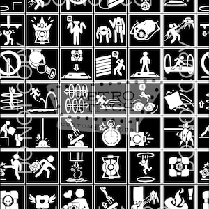 Sci Fi-portaalpictogrammen naadloos patroon, testkamersymbool stofafdruk (digitale download)