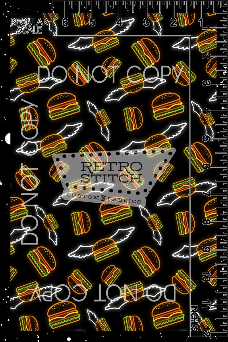 Burger Coordinate - Cute Neon Cartoon Flying Burger – Tossed Seamless ...