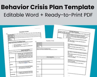 Behavior Crisis Plan - Sicherheitsplan - Schule, Zuhause & Community - Bearbeitbare Vorlage