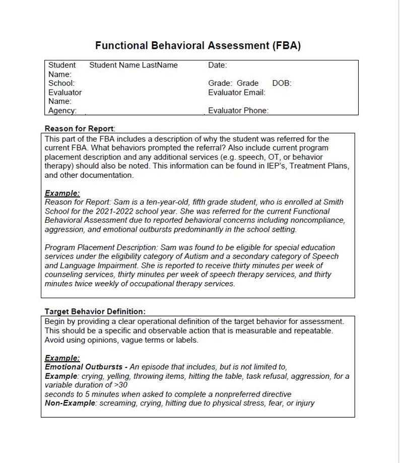 Functional Behavior Assessment (FBA) Toolkit. Editable Templates With ...