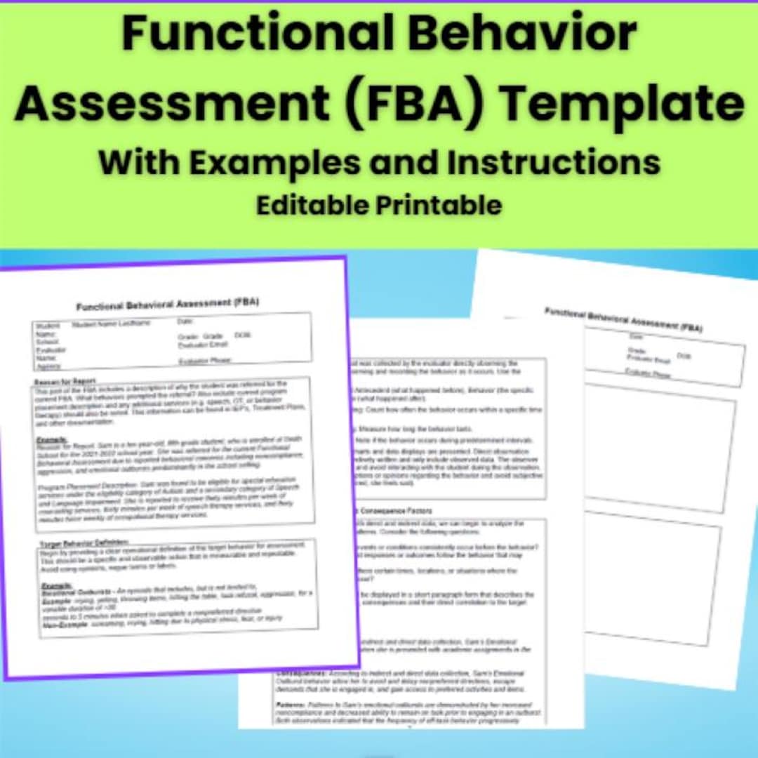 Functional Behavior Assessment (FBA) Template | Editable With Examples ...
