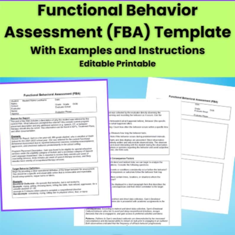 Functional Behavior Assessment (FBA) Template | Editable With Examples ...