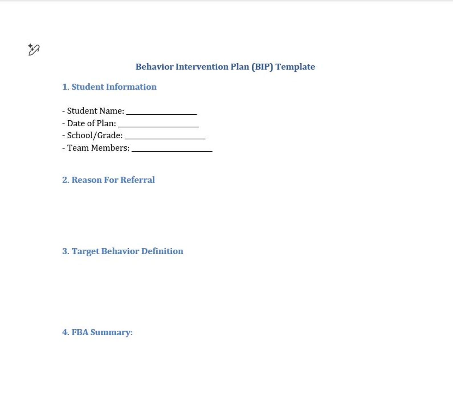 Behavior Intervention Plan (BIP) Template | Editable + Printable | With ...