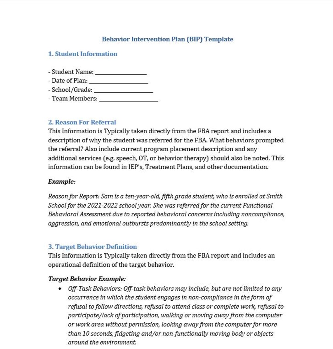 Behavior Intervention Plan (BIP) Template | Editable + Printable | With ...