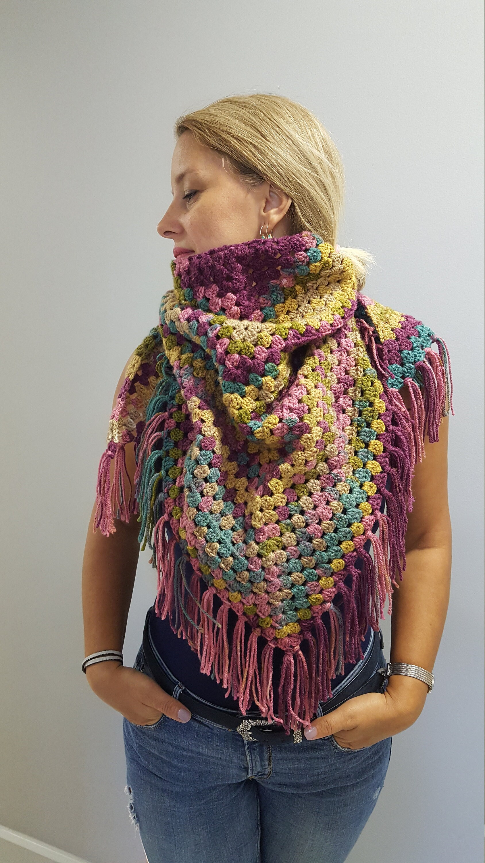 shawl made from granny squares