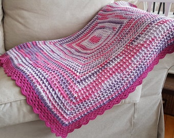 READY TO SHIP, Colorful Crocheted square blanket, Baby blanket, pink blanket, purple blanket, Handmade Blanket, Sofa Throw, Waffle style