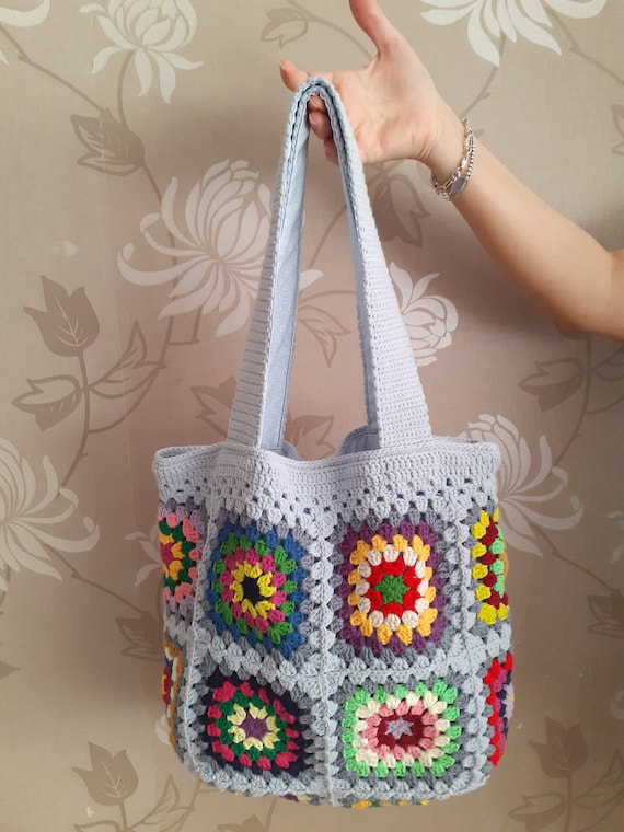 READY TO SHIP Granny Square Crochet Bag Tote Bag Boho Bag Etsy