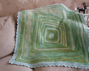 READY TO SHIP, Colorful crocheted blanket, baby blanket, green blanket, handmade blanket, Sofa Throw, Waffle style, for her