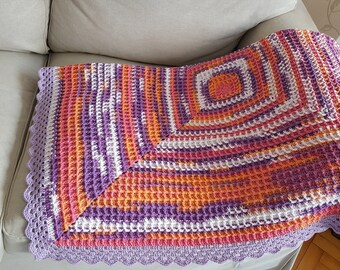 READY TO SHIP, Colorful crocheted square blanket, baby blanket, Handmade Blanket, purple blanket, Sofa Throw, Waffle style