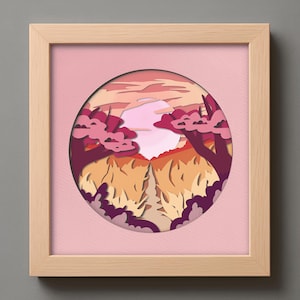 Sunset Shadow Box SVG, 3D Forest Papercut Template, Layered Landscape SVG for Cricut, DIY Light Box, Digital Download