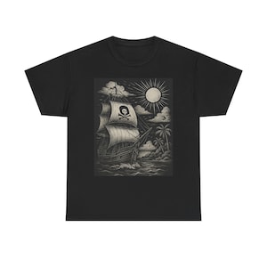 Vintage Piratenschiff T-Shirt, Nautisches T-Shirt, Abenteuer Bekleidung, lässiges Geschenk für Segler, Piratenliebhaber&#39;s Kleiderschrank
