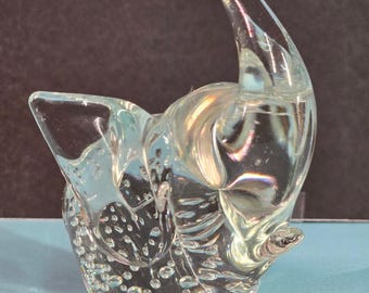 Hand Blown Clear Glass Elephant Figurine: Collectible Art Glass