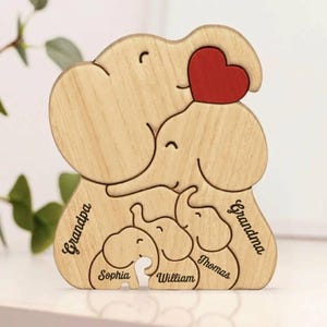 Personalized Wooden Elephant Puzzle, Family Keepsake, Nursery Decoration