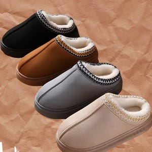 Pantuflas de plataforma mullidas / Zapatillas de estar por casa unisex antideslizantes con forro de felpa