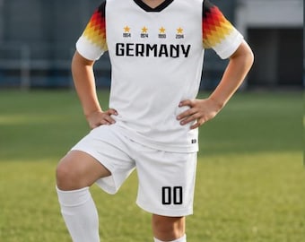 Custom Kids Soccer Jersey Shorts Germany Football Set with Personalized Name and Number School Team Club Training Jerseys World Cup 2026