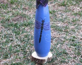 Dragonfly Art Doll, Spirit Doll, Miniature Dolls, Nature Inspired Art, Painted Gourds, Totem Art, Purple Black, Gift For Her, Gift For Him