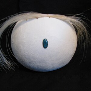 Handmade Gourd Bowl: White Horsehair & Turquoise Inlay Art