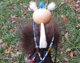 Spirit Doll, Buffalo Medicine, Prayer Doll, Gourd Art Doll, Alter Doll, Earthy Home Decor, Gift For Her, Gift For Him, Buffalo Bead, Leather