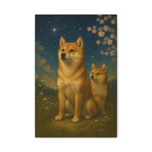 Shiba Inu Canvas Wall Art | Realistic Dog Portrait, Starry Night Scene, Premium Gallery Canvas, Elegant Gift for Dog Lovers