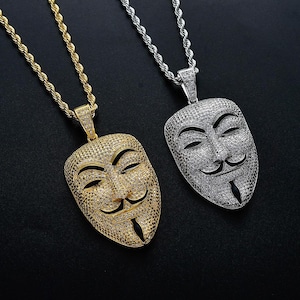 Vendetta Hero Facemask Hip Hop Jewelry Pendant Iced Out Bling Custom /VVS Lab-Moissanite Diamond /925Sterling Silver/ Gift Pendant..