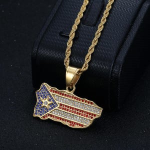 Puerto Flag Hip Hop Iced Out Pendant Bling VVS Moissanite Diamond Gold/Silver Color, 925Sterling Silver Metal, Jewelry Gift Pendant For All