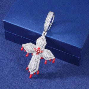 Solid 925,Silver Jewelry MOLTEN BLOOD Cross Hip Hop Pendant Necklaces, Iced Out VVS Moissanite Diamond Bling, Luxury Jewelry Gift For Him.