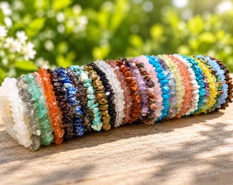 Handmade Gemstone Chip Bracelet, Natural Crystal Stretch Bracelet, Colorful Boho Stone Jewelry, Healing Beaded Gift for Women & Men