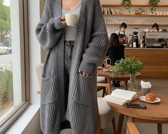 Oversized Chunky Knit Cardigan Women’s Long Sleeve Open Front Sweater Coat S–XXXL