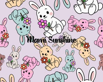 Pastel Bunny Seamless Pattern | Spring Easter Rabbit Digital Paper | Floral Baby Bunny Printable Design