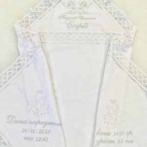 White Baptism Blanket with 2 angels – Baby Christening Shawl, Religious Gift for Boy or Girl,    Custom Embroidered Baby Christening Gift