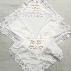Embroidered Baptism Blanket – Soft Baby Christening Shawl Keepsake - Custom Christening Kryzhma