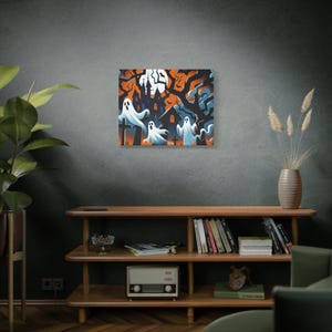 Spooky Ghost Canvas Wall Art, Halloween Decor, Haunted House Artwork, Gothic Wall Decor, Spooky Home Decoration, Ghostly Artwork