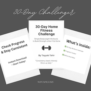 30-Day Home Fitness Challenge Printable – Daily Workout Calendar + Tracker PDF – No Equipment Bodyweight Exercises
