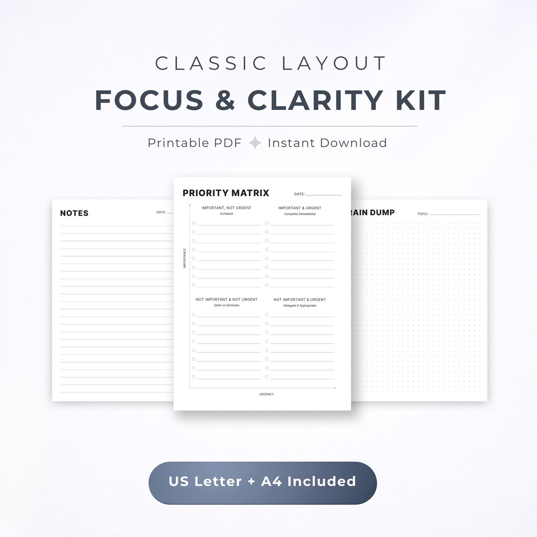 Hand Notes Layout Priorities Priority Matrix Printable Kit – Notes & Brain Dump Pages | Focus and ...