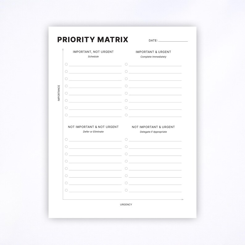 Priority Matrix Printable – Task Prioritization Planner, Classic Layout ...
