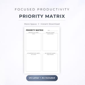 Priority Matrix Printable PDF, Work Task Planner, Spacious Prioritization Planner, Minimal Decision Making Tool