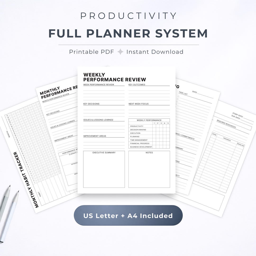 Productivity Planner Printable – Daily, Weekly, Monthly, Task List ...