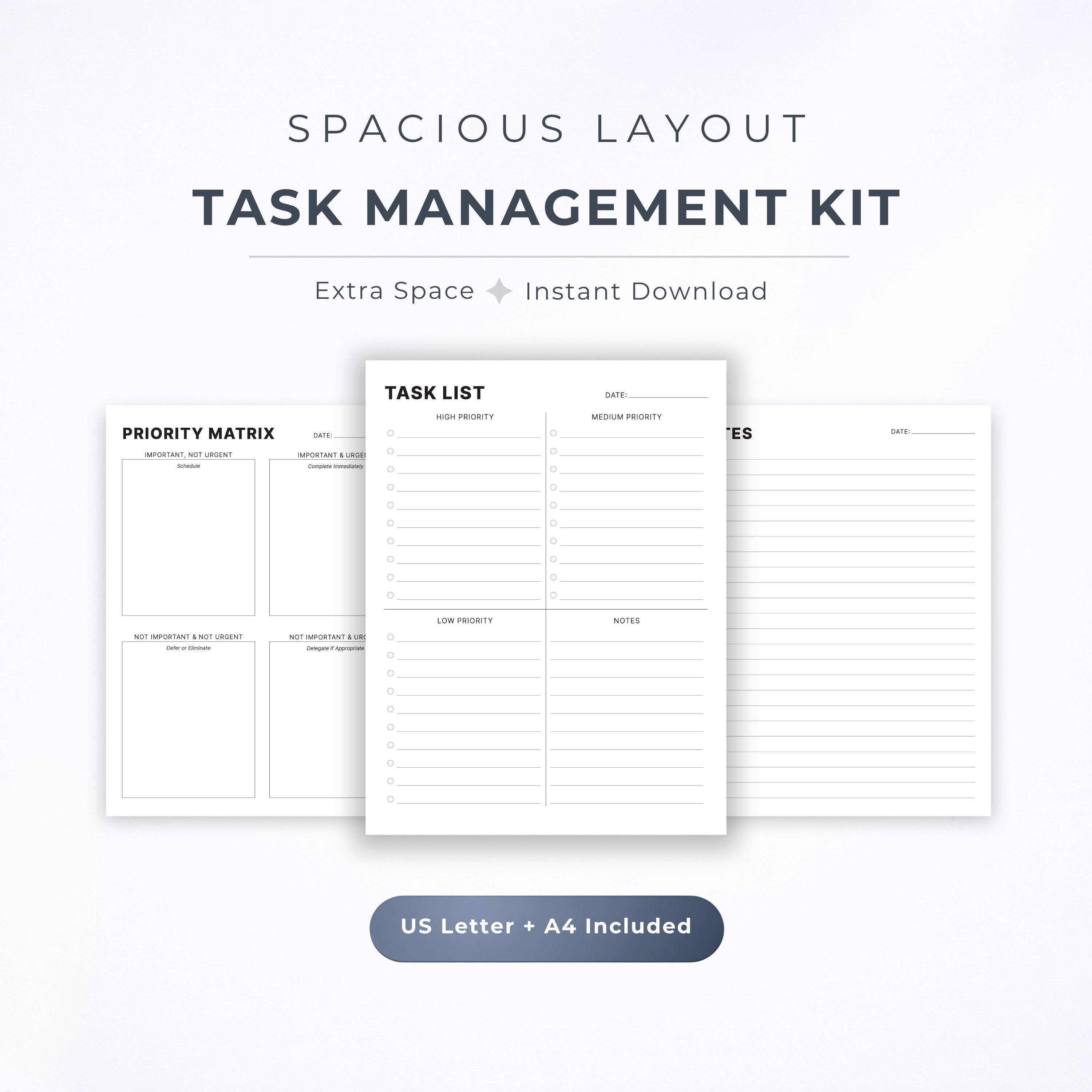 Hand Notes Layout Priorities Task List Printable – Priority Matrix, Notes | Minimal Planner PDF Task ...