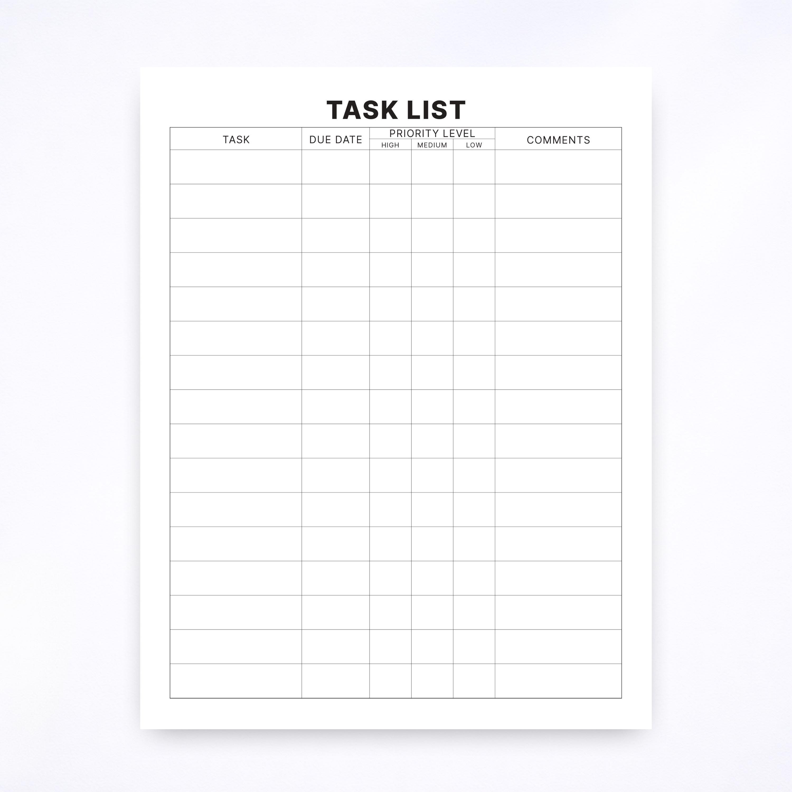 Task List Printable PDF for Work, Minimal Planning Page for Simple ...