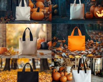 Halloween Tote Bag Mockups Bundle: Autumn Pumpkin Designs (JPG Digital Download)