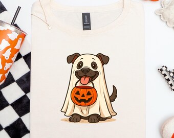 Ghost Pitbull Halloween T-Shirt | Cute Pitbull Trick or Treat Tee | Spooky Season Dog Lover Shirt