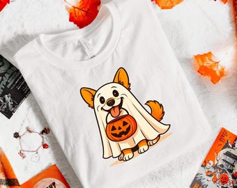 Ghost Corgi Halloween T-Shirt | Cute Corgi Trick or Treat Tee | Spooky Season Dog Lover Shirt