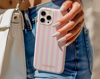 Personalized Striped Phone Case, Custom Name iPhone 16 15 14 13 12 11 Pro Max Cover, Minimalist Monogram for Samsung Galaxy, Google Pixel