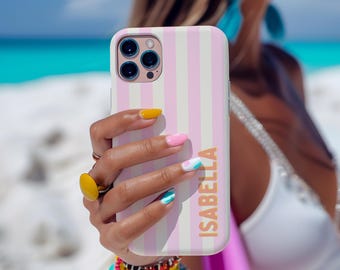 Personalized Stripe Phone Case, Custom Name Cover for iPhone 17 16 15 14 Pro Max, Samsung Galaxy, Google Pixel Cover, Women Gift