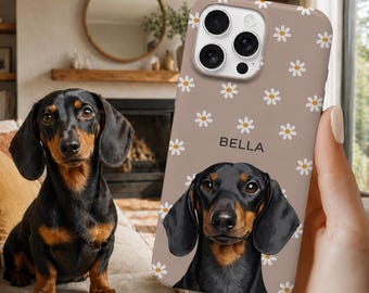 Custom Dog Photo Phone Case, Personalized Pet Portrait iPhone Case, Dog Name Floral Aesthetic Cover, Gift For Dog Mom