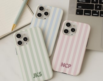 Personalized Pastel Striped Phone Case, Custom Monogram Initials Cover for iPhone, Samsung Galaxy and Pixel