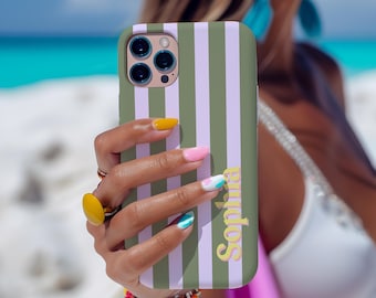 Personalized Striped Phone Case, Custom Name iPhone Case, Monogram Samsung Galaxy Cover, Preppy Gift For Her