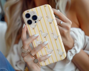 Silly Goose Duck Phone Case, Cottagecore Goose iPhone Cover, Duck Stripe Phone Cover for Samsung Galaxy Pixel, Gift For Her